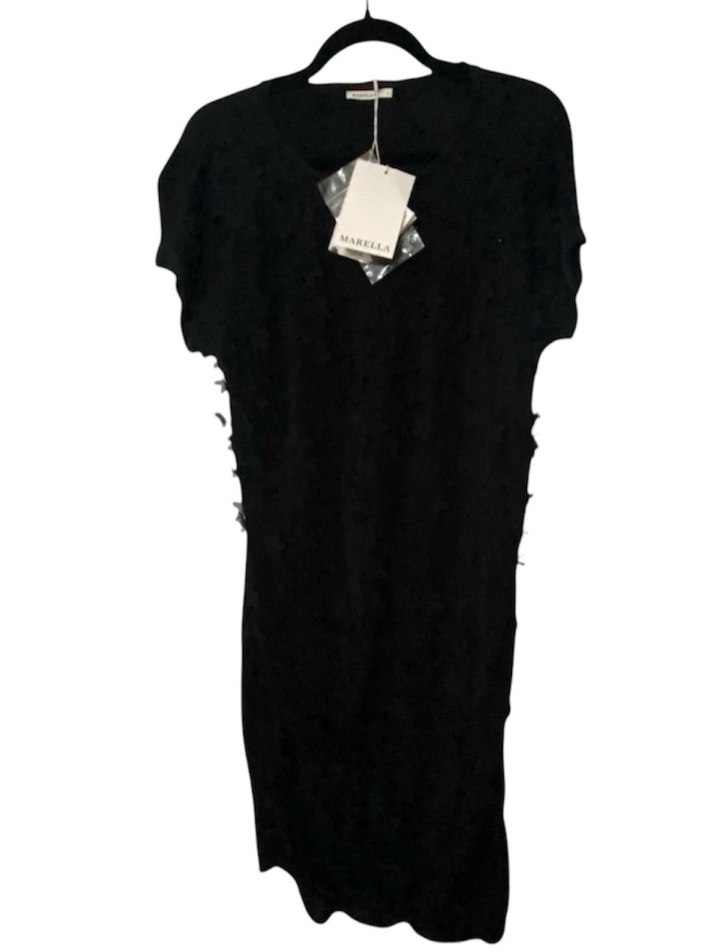 NWT Marella Black Short Sleeve Embellished Dress Large L